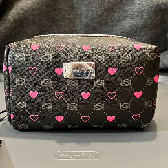bebe Handbags - bebe Black & Pink Heart Logo Cosmetic Bag – NWT – OS